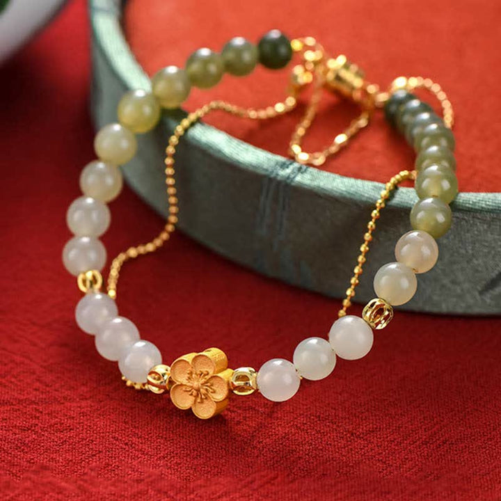 Bracelet porte-bonheur en argent sterling 925 Buddha Stones et jade Hetian naturel