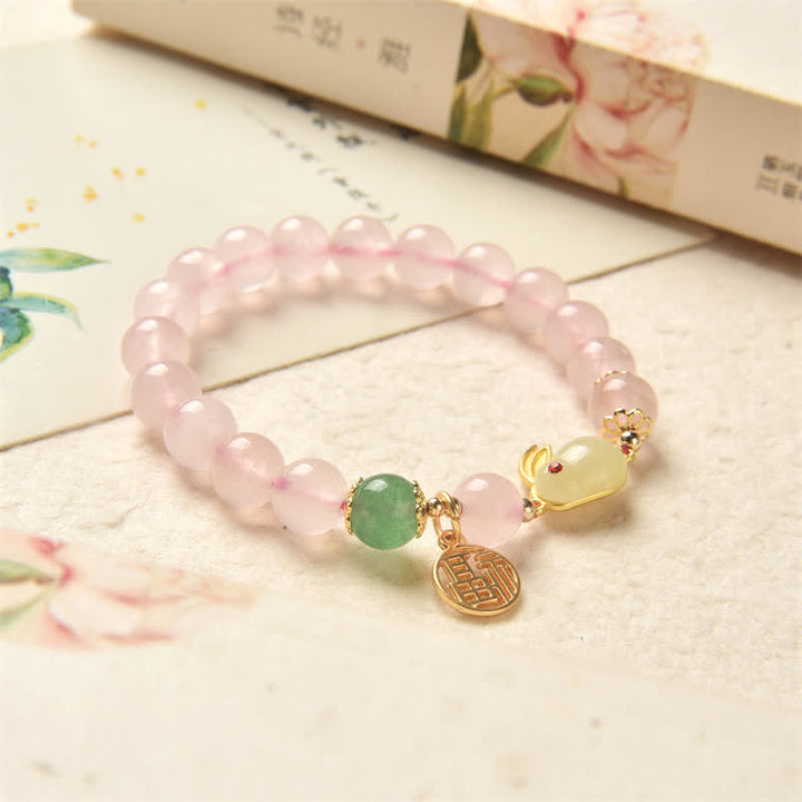 Bracelet de bonheur et d'amour en cristal rose naturel d'agate verte de l'année du lapin