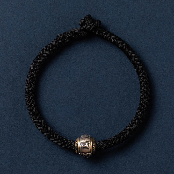 Bracelet tressé en argent sterling 925 fait à la main avec Buddha Stones Om Mani Padme Hum et nœud King Kong