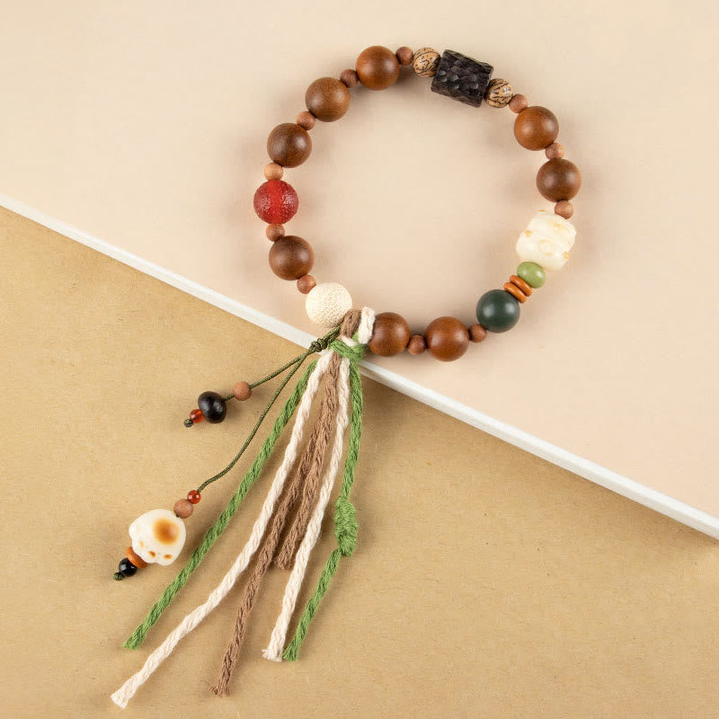 Bracelet à pompon en bois avec Buddha Stones et foudre, graine de Bodhi, patte de chat, griffe, protection de bon augure - Coup de foudre en bois (circonférence du poignet 14-15 cm) - image 1