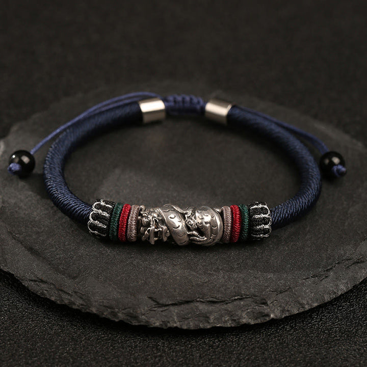 Bracelet porte-bonheur en corde fait main en argent sterling 925 de Buddha Stones Année du Dragon