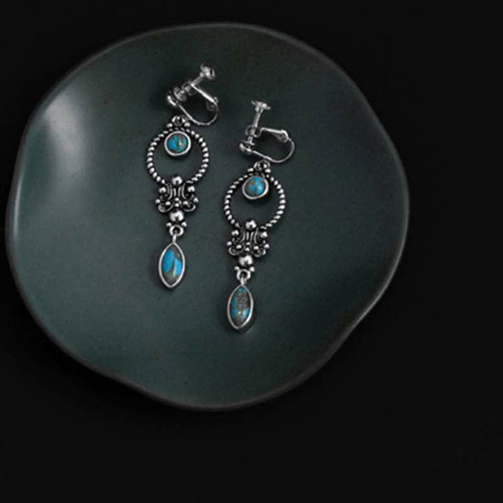 Boucles d'oreilles Buddha Stones en argent sterling 925 avec crochet, plaqué cuivre vintage et turquoise, motif goutte d'eau. - image 11