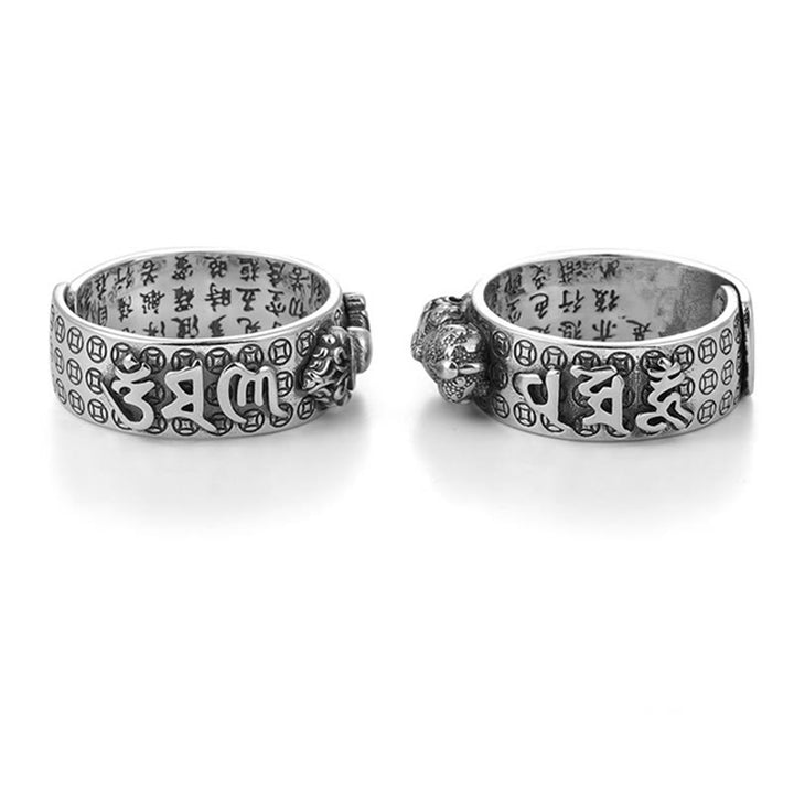 Bague de richesse tibétaine en argent sterling 990 Buddha Stones Om Mani Padme Hum PiXiu Dorje Vajra Heart Sutra gravé