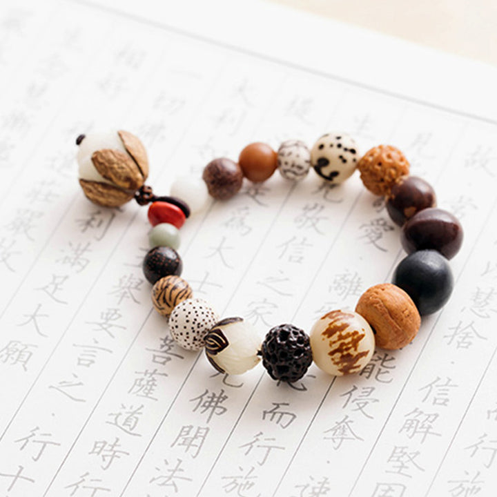 Bracelet Mala en Buddha Stones, graines de Bodhi, lotus, sagesse, paix