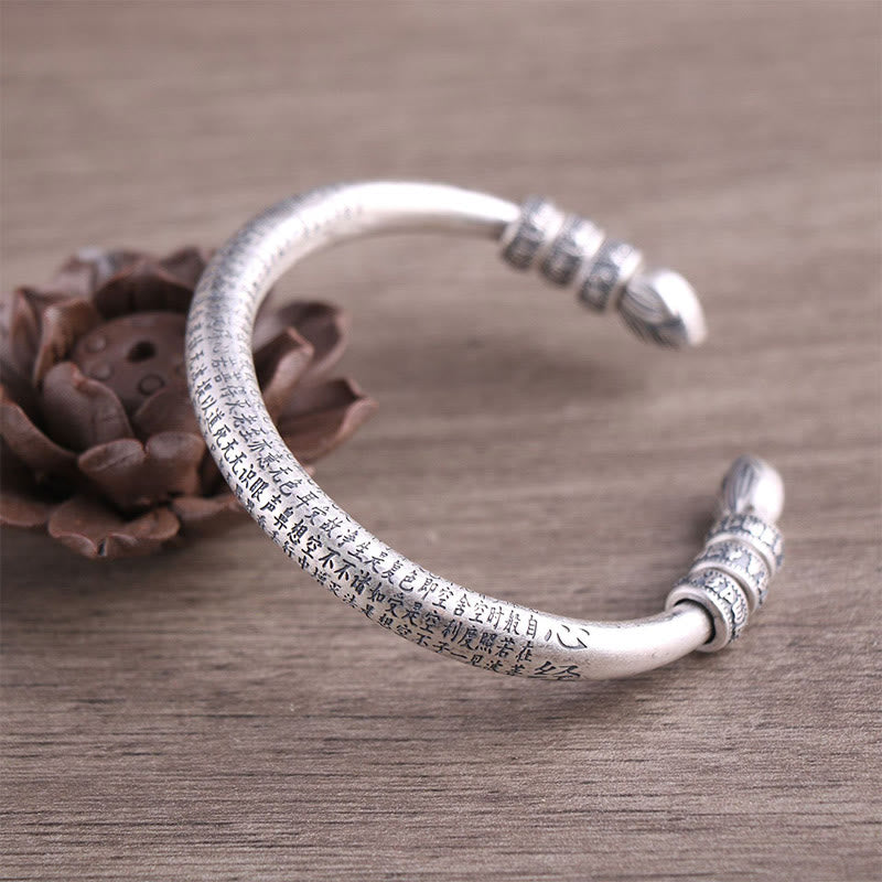 Bracelet jonc en argent sterling 999 Buddha Stones et cœur gravé Om Mani Padme Hum - Argent sterling 999 - image 0