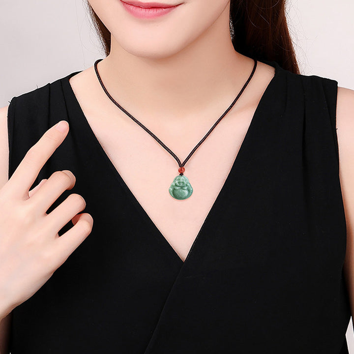 Collier pendentif en jade cyan Bouddha rieur Bouddha rieur Buddha Stones - image 3