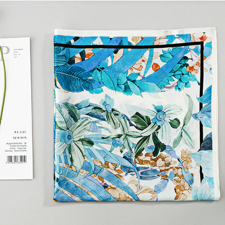 Écharpe en soie de mûrier 100 % peinture à l'huile de la jungle avec Buddha Stones et nuages de bon augure, écharpe de cou en soie double face de qualité supérieure 6A