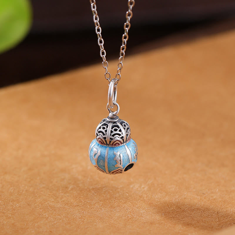 Collier pendentif en argent sterling 999 Buddha Stones et motif de gourde gravé Om Mani Padme Hum - image 2