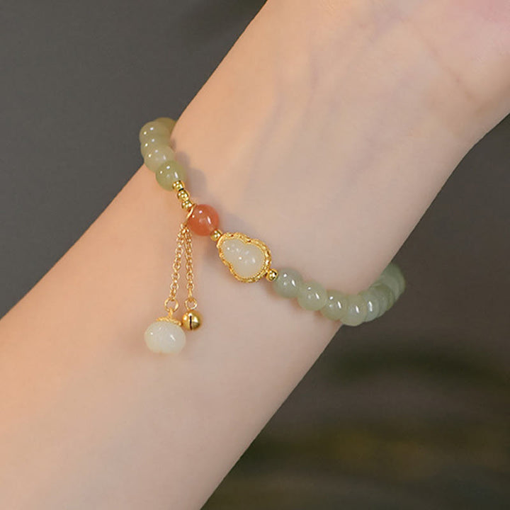 Bracelet porte-bonheur en argent sterling 925 avec calebasse en jade Hetian et lotus