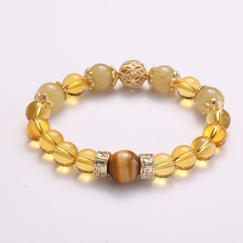 Bracelet de perles de prospérité et de générosité en Buddha Stones et citrine
