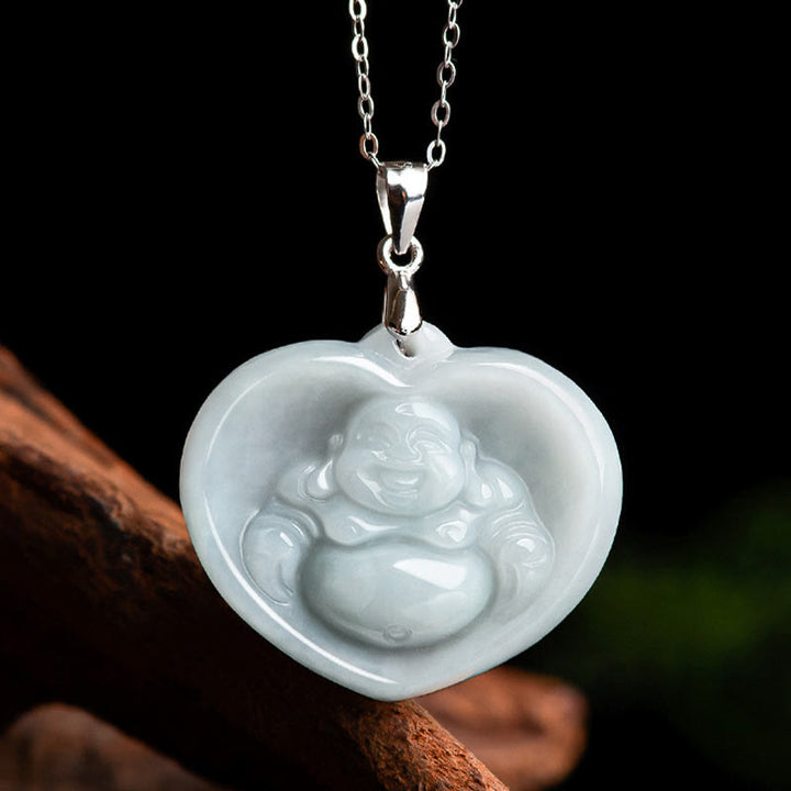 Collier Buddha Stones rieur en jade blanc, pierre de Bouddha, porte-bonheur, chaîne en acier titane - image 3