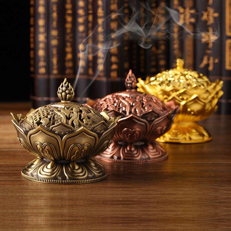 Brûleur d'encens purificateur en forme de lotus tibétain en Buddha Stones
