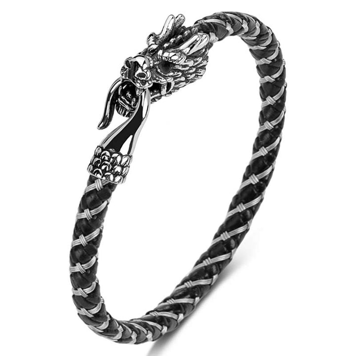 Bracelet de protection en acier titane avec dragon et Buddha Stones