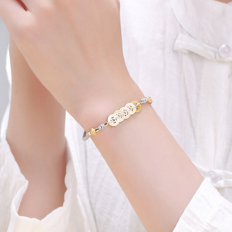 Bracelet tressé en corde bleue avec perles et arbre de fortune en cuivre et Buddha Stones