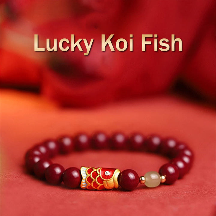 Bracelet de bénédiction en perles de jade Hetian en cinabre naturel avec Buddha Stones porte-bonheur Koi