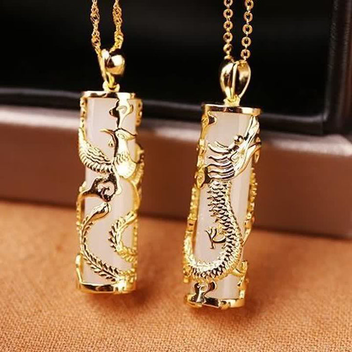 Collier pendentif en cuivre avec Buddha Stones , dragon, phénix, bénédiction et harmonie - image 5