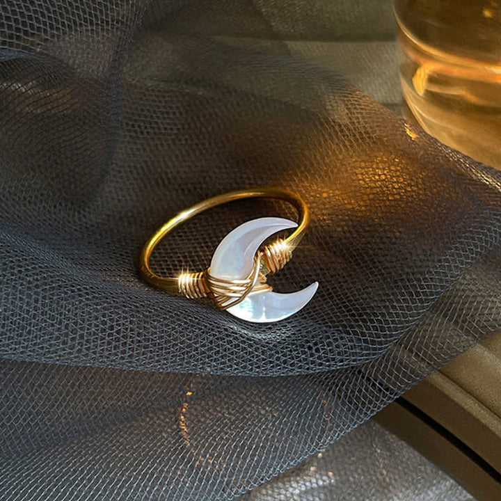 Buddha Stones Bague de bénédiction en or 14 carats avec pierre de tridacna naturelle et lune - image 5