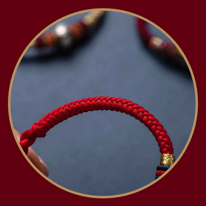 Bracelet tressé en argent sterling 925 fait à la main avec Buddha Stones Om Mani Padme Hum et nœud King Kong