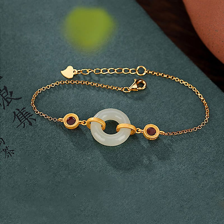Bracelet porte-bonheur en agate rouge avec boucle de paix en jade naturel Hetian en Buddha Stones