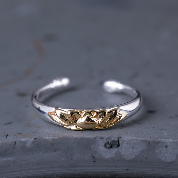 Bague en argent sterling 925 avec Buddha Stones et fleur de lotus