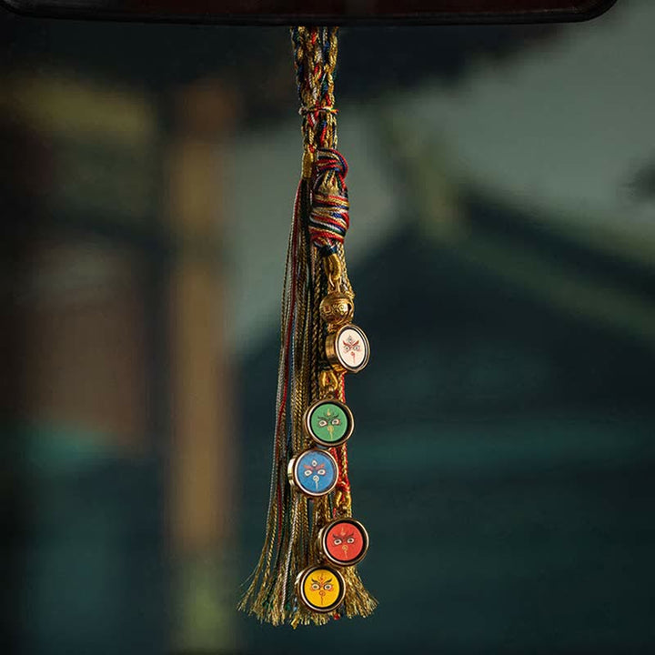 Décoration murale à suspendre pour voiture, protection Thangka faite à la main au Tibet, cinq dieux de la richesse