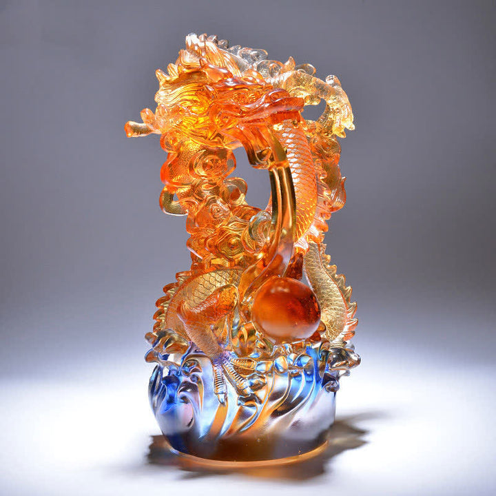 Buddha Stones Feng Shui Dragon Pièce d'art en cristal Liuli faite à la main Succès Décoration de bureau à domicile - image 1