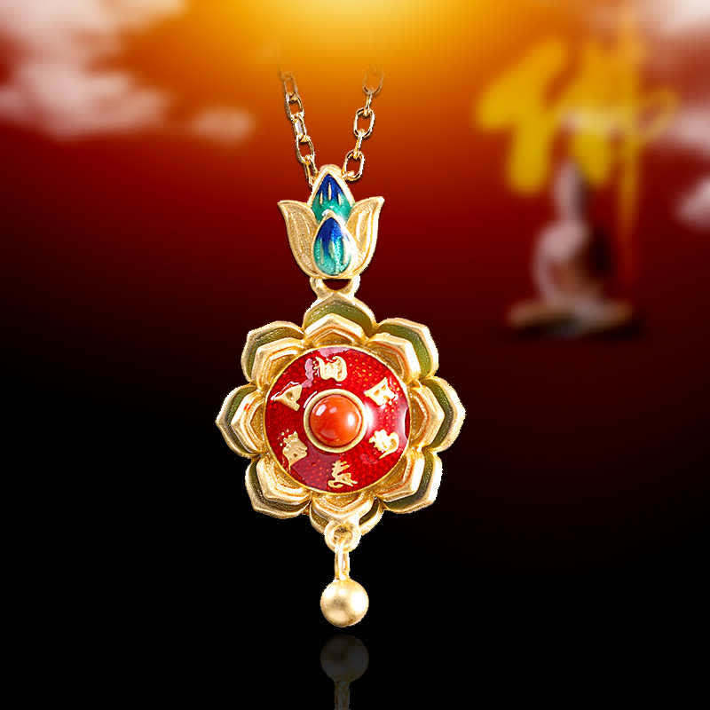 Collier pendentif en argent sterling 925 avec roue de prière en agate rouge du Tibet - image 2