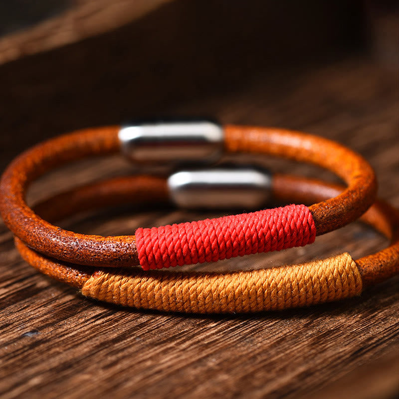 Bracelet en cuir tibétain fait main avec Buddha Stones et boucle porte-bonheur en forme de cinq éléments - image 15