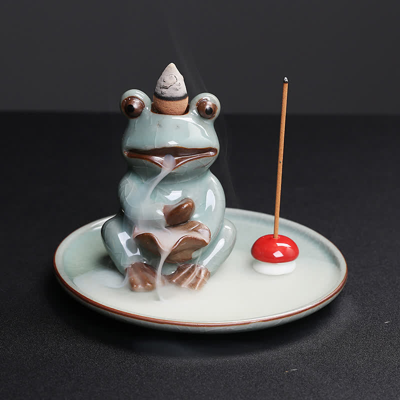 Brûleur d'encens de guérison en céramique en forme de grenouille de méditation