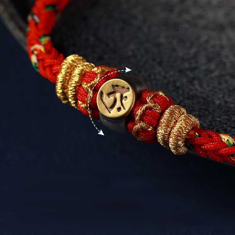 Bracelet en corde tressée en argent avec Buddha Stones et signe du zodiaque chinois