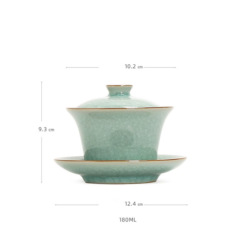 Tasse à thé et soucoupe en céramique avec couvercle en forme de Buddha Stones, style rétro, vert glacé, Gaiwan, Sancai