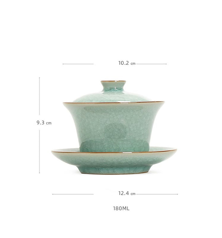 Tasse à thé et soucoupe en céramique avec couvercle en forme de Buddha Stones, style rétro, vert glacé, Gaiwan, Sancai