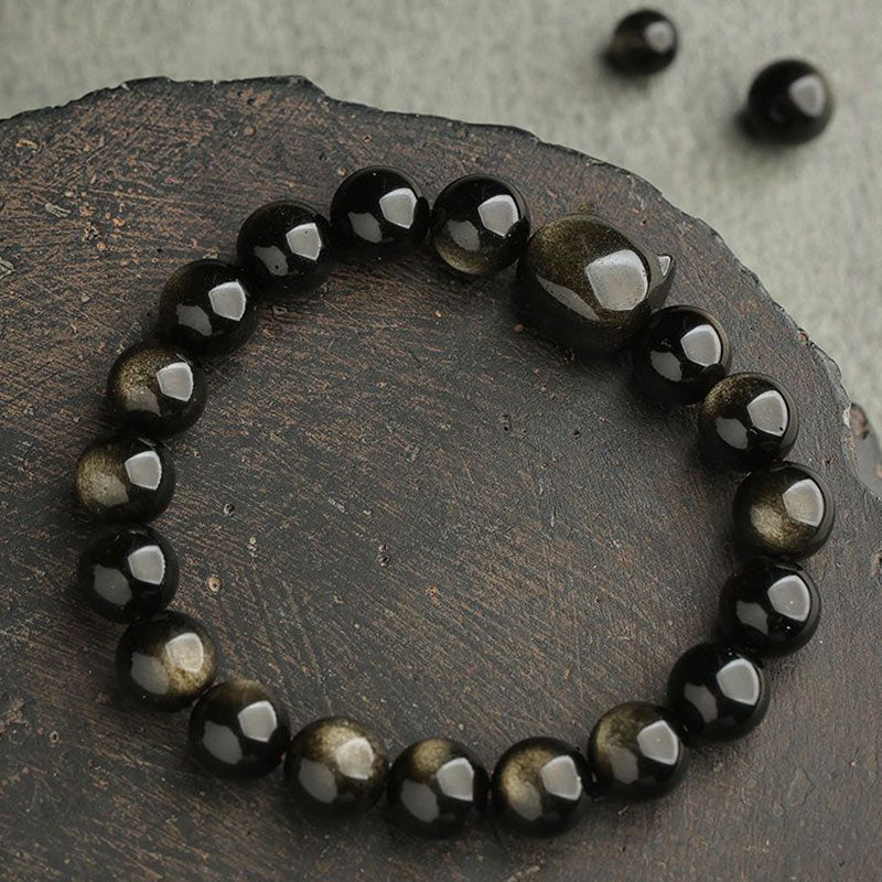 Bracelet de protection porte-bonheur en obsidienne dorée et argentée avec Buddha Stones et jolie patte de chat porte-bonheur - image 10