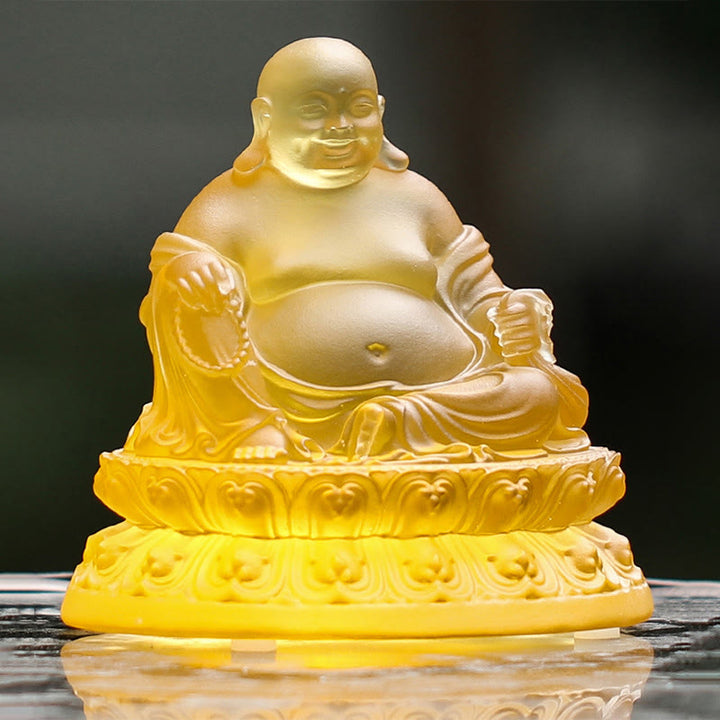 Buddha Stones Figurine de Bouddha rieur faite à la main Pièce d'art en cristal Liuli Statue de richesse Décoration de la maison - image 3