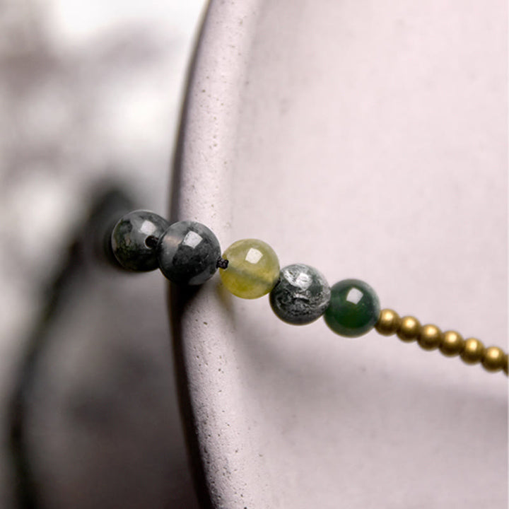 Bracelet porte-bonheur multicouche en cuivre et agate mousse avec Buddha Stones
