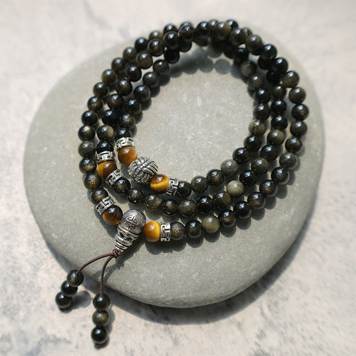 Collier Bracelet Énergie Obsidienne Dorée