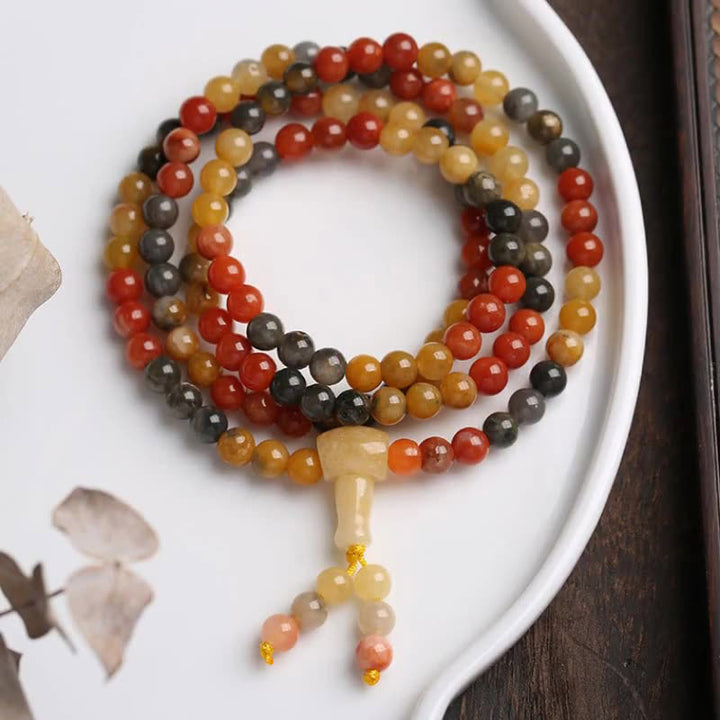 Bracelet Mala de protection en agate rouge naturelle de 108 Buddha Stones