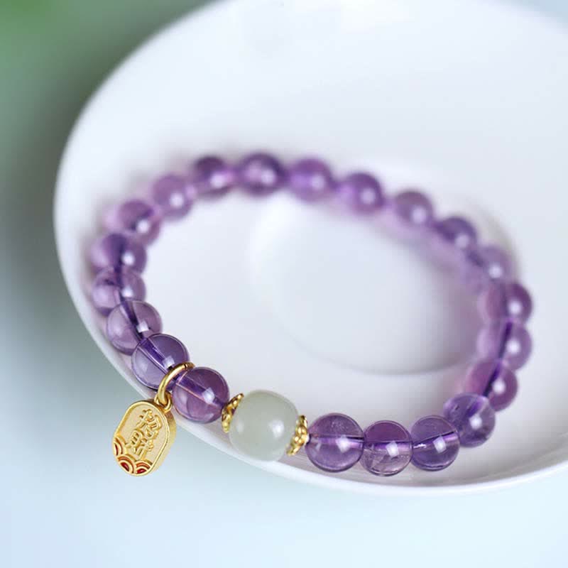Bracelet de guérison en jade Hetian Buddha Stones et cristal d'améthyste naturel