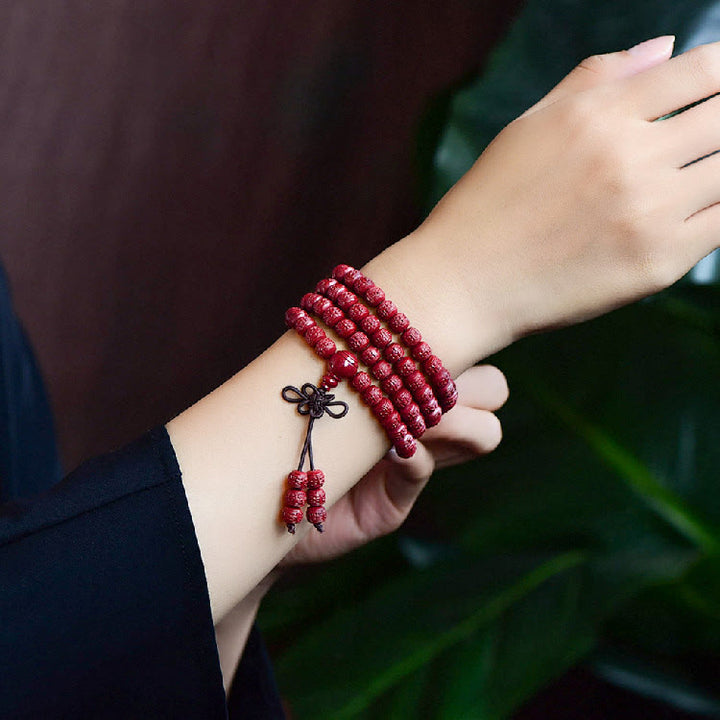 Bracelet de bénédiction gravé avec 108 Buddha Stones de Mala en cinabre et motif Om Mani Padme Hum - image 5