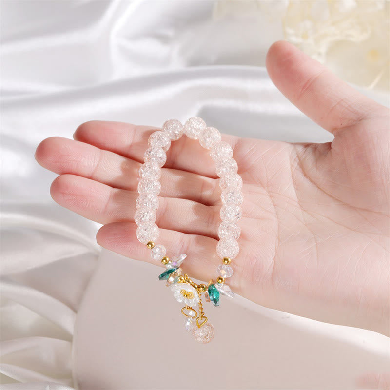 Bracelet en perles de verre à breloques en forme de fleur Buddha Stones au design simple