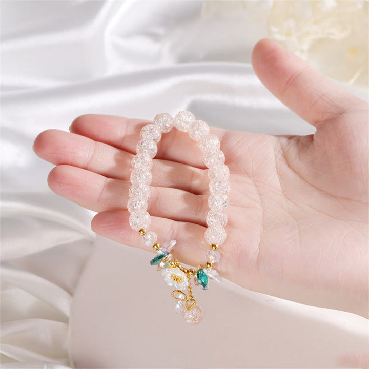 Bracelet en perles de verre à breloques en forme de fleur Buddha Stones au design simple
