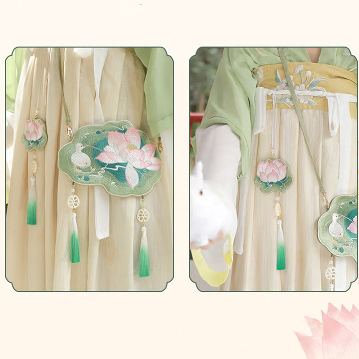 Sac à bandoulière avec broderie de Buddha Stones et de Lotus, poisson Koi, lapin, fleur, Hanfu - image 14