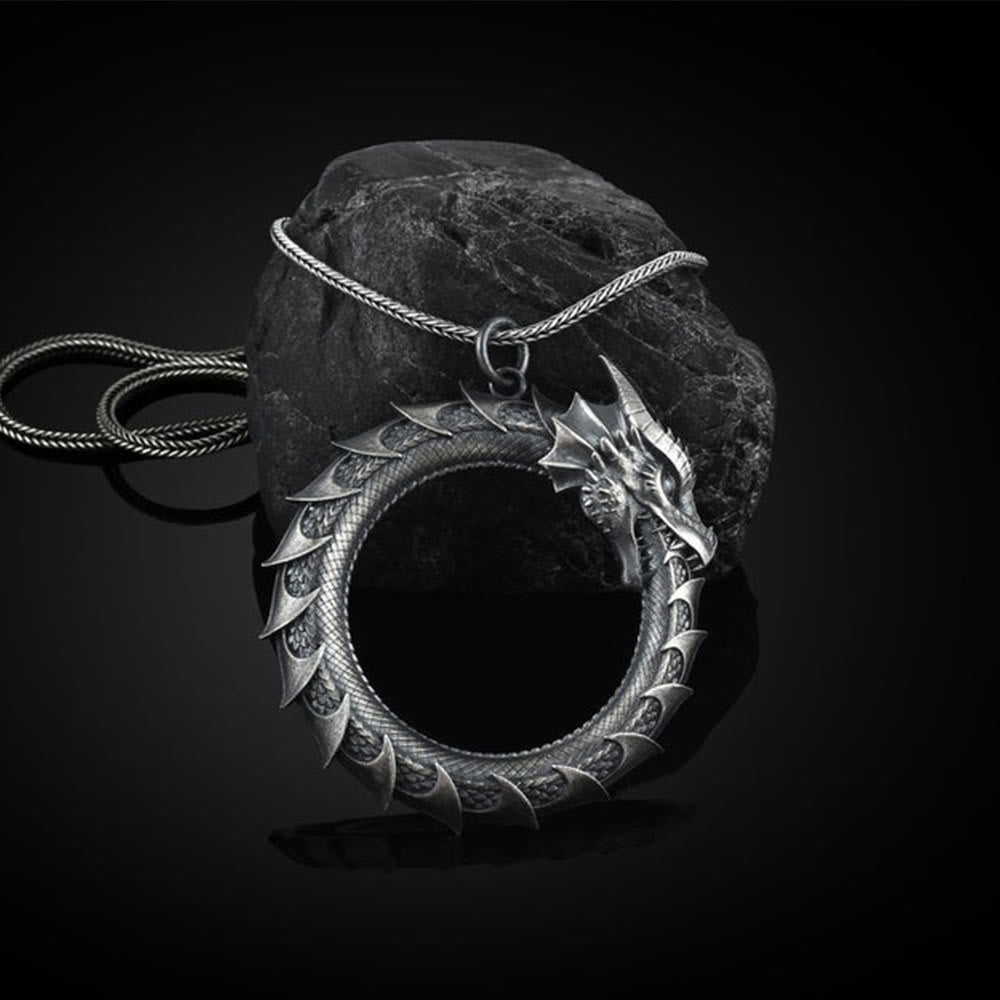 Collier pendentif protection serpent dragon en étain pur Buddha Stones - Pendentif dragon et chaîne quille - image 1