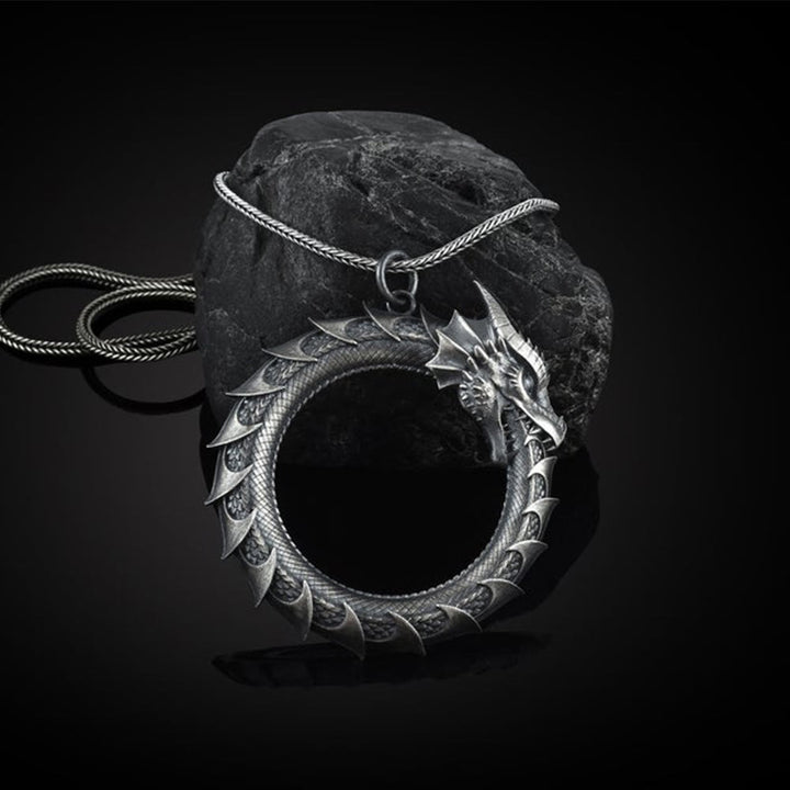 Collier pendentif protection serpent dragon en étain pur Buddha Stones - Pendentif dragon et chaîne quille - image 1