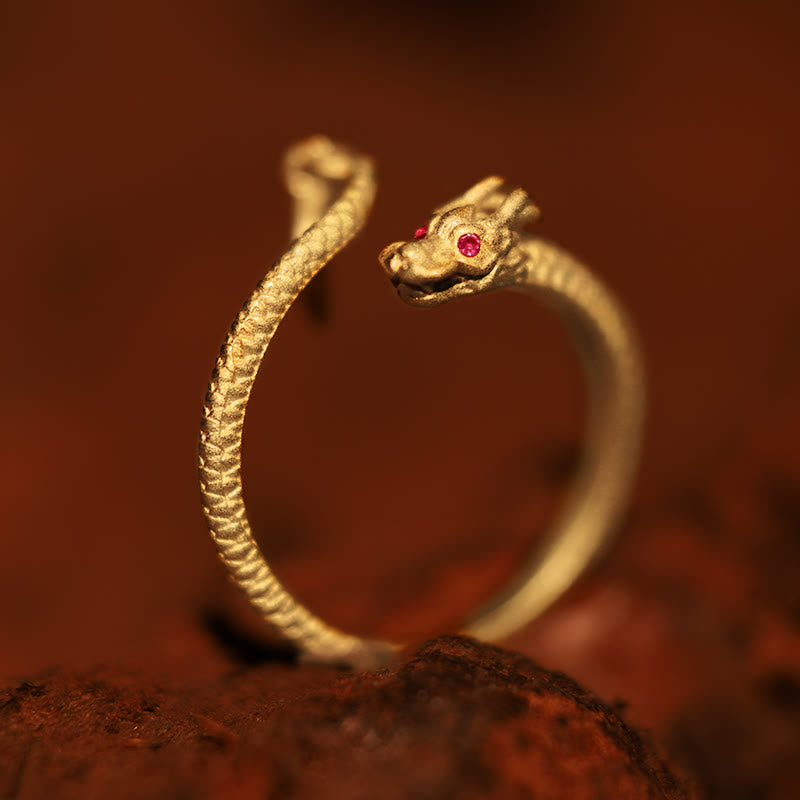 Bague ajustable en argent sterling 925 Buddha Stones , vintage, année du dragon, protection, force - Argent sterling 925-Or (Ajustable) - image 0