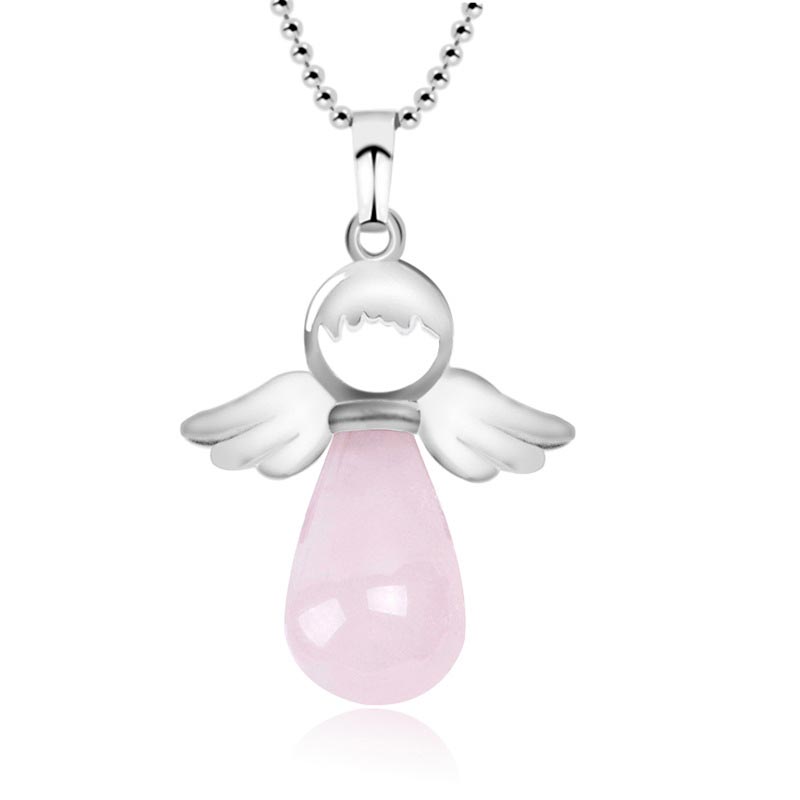 Collier pendentif porte-bonheur en cristal naturel avec petites ailes d'ange de Buddha Stones