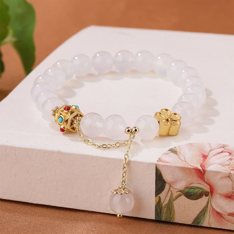 Bracelet d'acceptation de soi en agate rouge naturelle et agate blanche en fleur de pêcher
