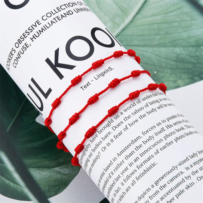 Bracelet de protection en corde rouge à sept nœuds contre le mauvais œil, 4 pièces, Buddha Stones