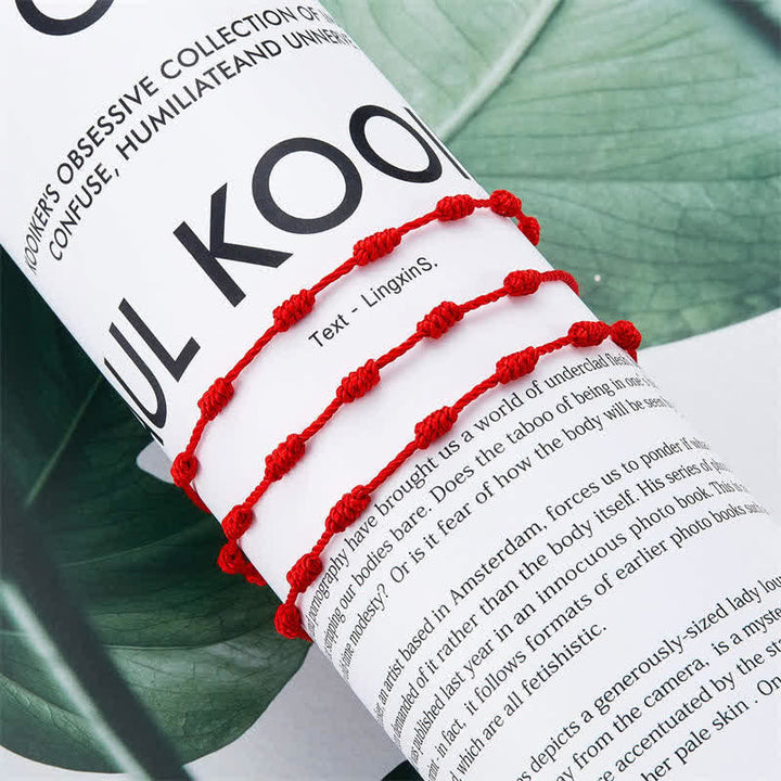 Bracelet de protection en corde rouge à sept nœuds contre le mauvais œil, 4 pièces, Buddha Stones