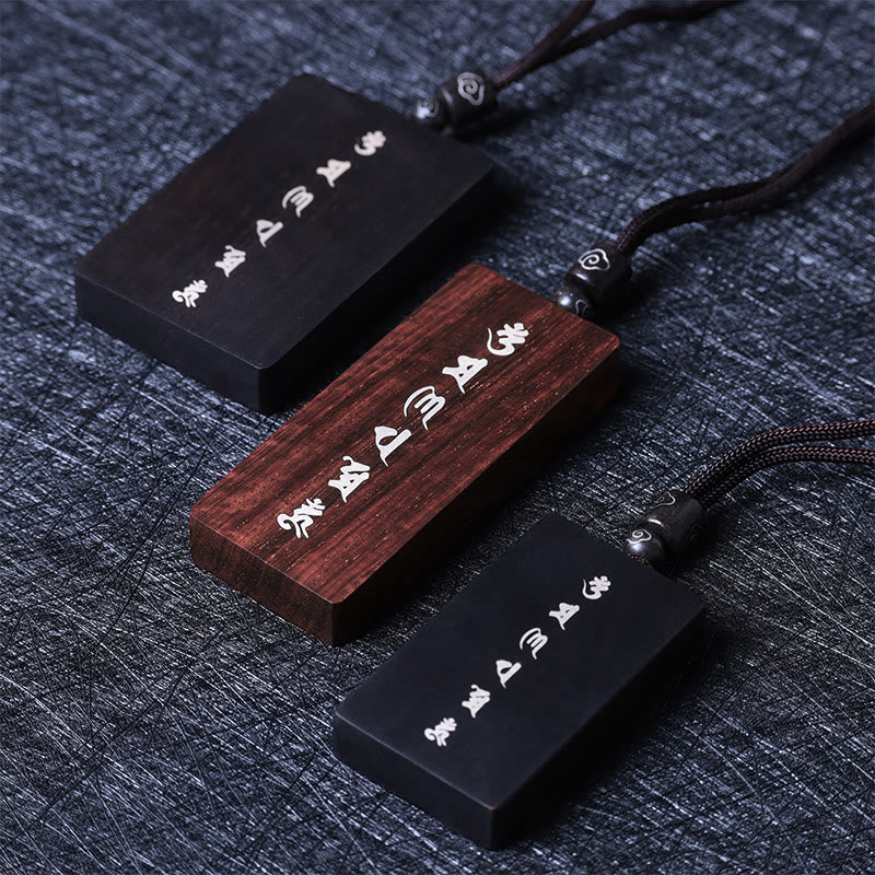 Collier pendentif de protection incrusté de Buddha Stones en argent sterling 999 avec petite feuille de bois de santal rouge et bois d'ébène Om Mani Padme Hum - image 2